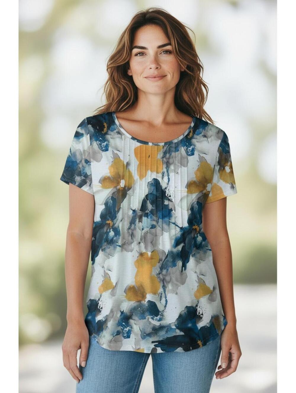 Wiholl Women's Short Sleeve Floral Print Top XXL